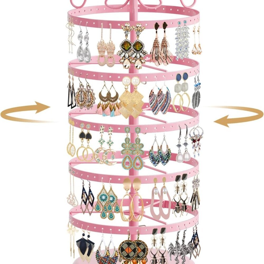 5 Tiers Metal Rotating Earring Holder Organizer Stand Adjustable Display Tree, 2